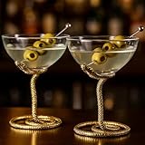 Snake Serpent Cocktail Glasses - 2 Set Gold Design Unique Reptile Inspired Barware - Themed Parties Gothic Décor Snake Lover Gifts or Spooky Drinking Glasses Perfect for Mixed Drinks and Entertaining
