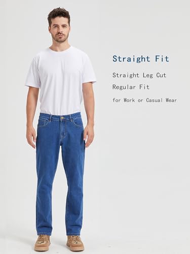 COEVLAS Club Men's Straight Leg 5-Pocket Regular Fit Workwear Flex Jeans (32L 2# Blue 42W)2