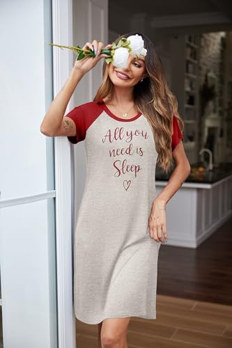 Image of Ekouaer Womens Nightgown Short Sleeve Night Dress Printed Sleepwear Soft Sleep Shirt S-3XL