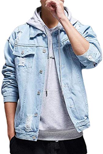 Yusaip Men Fashion Distressed Ripped Denim Jacket Casual Button Down Trucker Jean Jackets,1,X-Small
