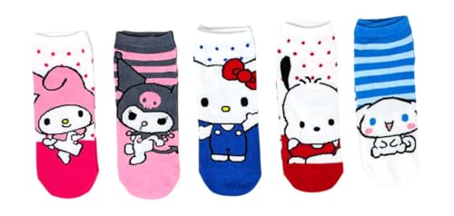 Hyp Sanrio Hello Kitty and Friends My Melody Kuromi Pochacco Cinnamoroll Juniors/Womens 5 Pack Ankle Socks