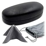 Large Glasses Case hard shell - Durable Eyeglass Case Holder - Medium Sunglasses Case with Microfiber Pouch & Cleaning for men & women (AS113 Black)