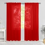 Karseteli Semi Voile Sheer Curtains 84 Inches Long 2 Panels Rod Pocket Window Treatment for Living Room Bedroom Dining Room(Red 52' W x 84' L)