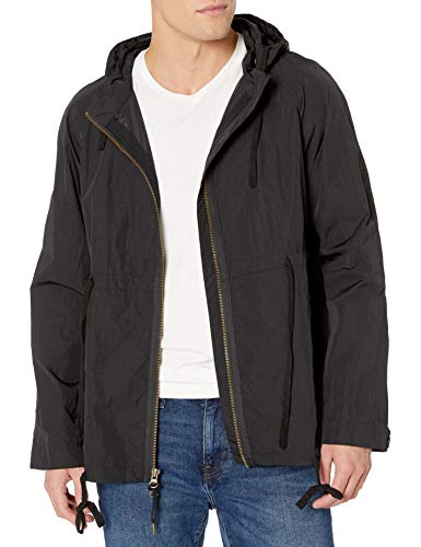 Billy Reid Men's Water Resistant Nylon Windbreaker Zip Up Jacket, Black, M