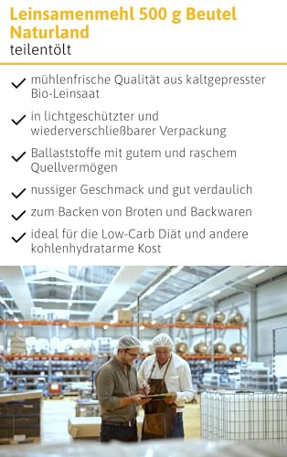 ÖLMÜHLE SOLLING - BIO Leinsamenmehl teilentölt | Mehl aus kaltgepresster Bio-Leinsaat. Leinsamenmehl für Müsli sowie zum Backen von Broten und Backwaren | Inhalt: 500 g