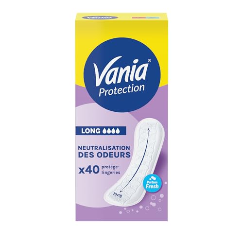 Vania – Protège-Slips Protection Long Fresh (boîte de 40 pièces) – Protège-slips ultra absorbants avec zone allongée - Parfum léger et contrôle des odeurs jusqu’à 12h