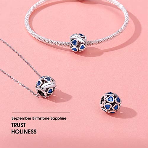 Ningan September Birthstone Charms 925 Sterling Silver Love Heart Openwork Bead For Charm Bracelets And Necklaces With 5A Cubic Zirconia, Birthday Mothers Day Jewelry Gifts Women Girls #TOP4