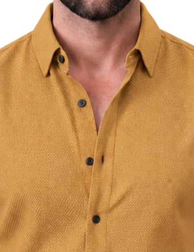 Image of NexaFlair Men's Regular Fit Solid Pattern Laffer Cotton Shirt with Long Sleeve Collared Neck Standard Length and Button Down Closure Type | Mens Casual Shirts | Man's Formal Shirts