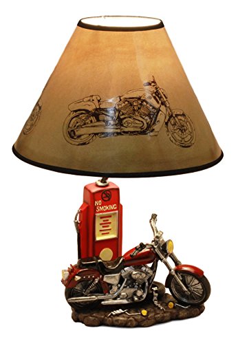 Ebros Vintage Old Fashioned Retro Red Motorcycle by Classic Gas Pump Desktop Table Lamp 19' Tall Nostalgic Highway Route 66 Road Runner Home Decor Shelf Mantlepiece Lighting Accent