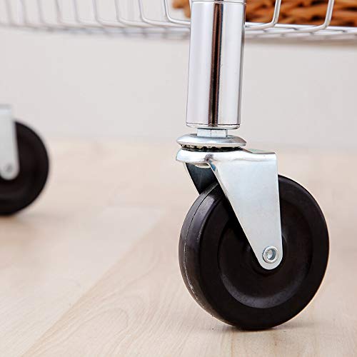 A close-up of a black rubber caster wheel attached to a metal leg, with the wheel in an unlocked, free-rolling position.