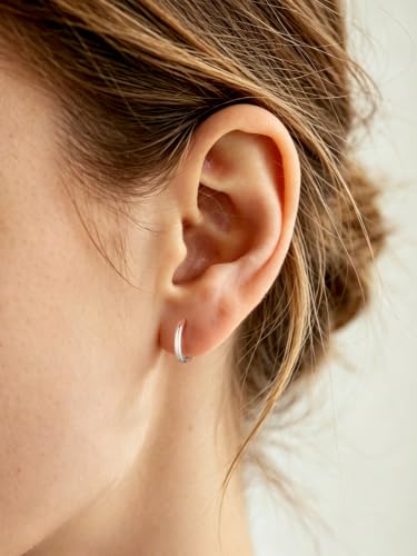 Image of Silvora 14K Gold Plated Huggie Hoop Earrings for Women, Small Sterling Silver Hoops, Hypoallergenic Cartilage Earrings for Sensitive Ears 8 /10 /12 /14 /16 /18 /20MM