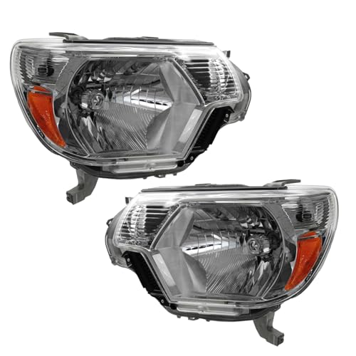 Image of TRQ 2 Piece Headlight Assembly Set Chrome Bezel Driver & Passenger Side Compatible with Toyota Tacoma 2012-2015 TO2502213 TO2503213 8111004180 8111004181 8115004180 8115004181
