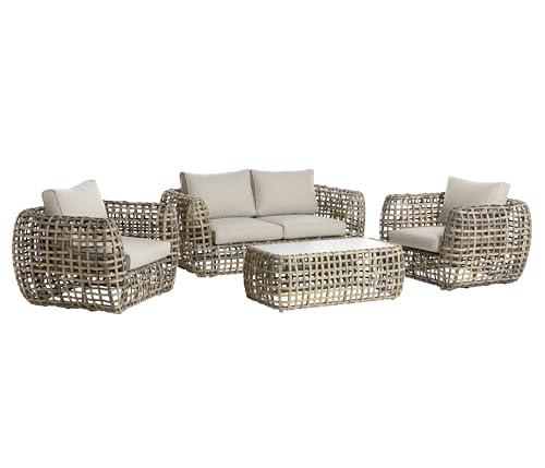 Dehner Lounge-Tisch Washington, in Rattanoptik, 108 x 39 x 58 cm, Aluminium/Polyester/Kunststoffgeflecht, Hellbraun/braun