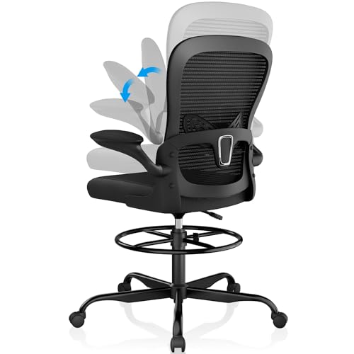Furmax Drafting Chair, Ergonomic Tall Office for Standing Desk Mesh Chair with Flip-up Armrest Extended Height Executive Desk Office (Black)