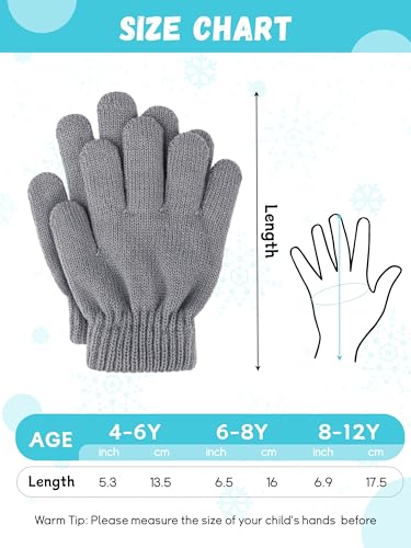 Glooarm 3 Pairs Kids Gloves Winter Gloves Thick Cashmere Magic Gloves Knit Stretchy Warm Gloves Boys Girls 4-14 Years2