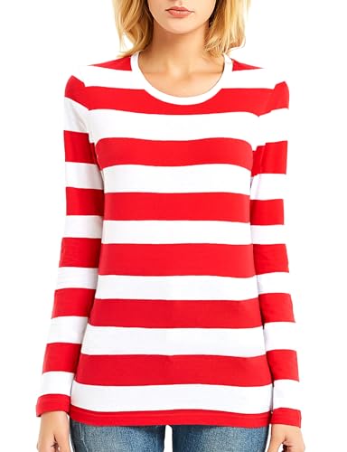 Zecmos Long Sleeve T Shirt Women Striped Tee Crew Neck Wide Stripes Tops Casual