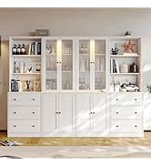 VOWNER Vertical File Cabinet, 3-Tier Modern Bookshelf with 3 Large Drawer, Wood Filing Cabinet wi...