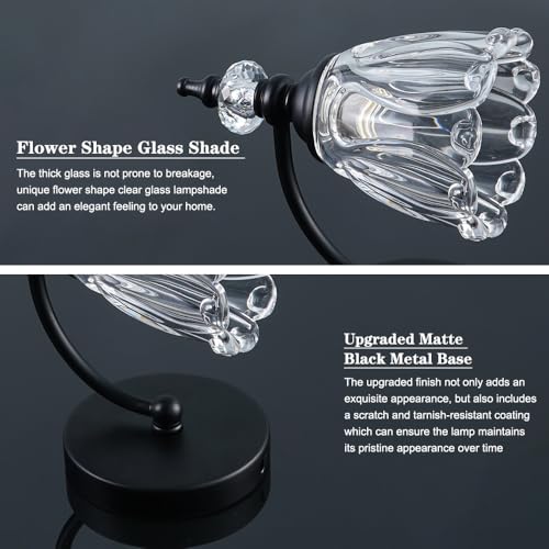 Image of Vintage Black Wall Sconces Set of Two, Matte Black Bathroom Vanity Light Fixtures, G9 Bulbs Bathroom Sconces Set of 2, Glass Wall Lights for Bathroom, Bedroom, Hallway