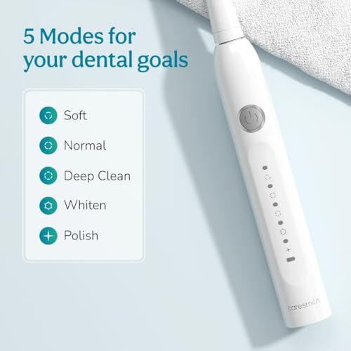 Image of Caresmith SPARK New Rechargeable Electric Toothbrush For Adults | 2 Brush Heads | 5 Operational Modes (White, 1)