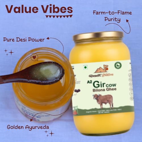Image of Desert Native A2 Gir Cow Vedic Bilona Cultured Ghee, 1000ml | Pure & Traditional, Glass Bottle