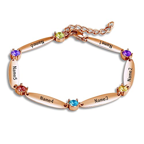 Ruibeila Bracelet familial personnalisé avec gravure personnalisée et pierre de naissance colorée, cadeau pour femme Cover
