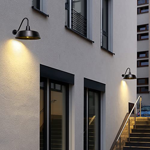 Image of 21 inch Barn Lights Outdoor Gooseneck Lighting, Dusk to Dawn Black Exterior Barn Lights, Farmhouse Wall Lighting Fixtures with Sensor for Porch Garage (2, 21 inch Diameter)