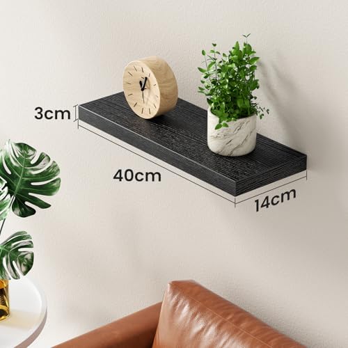 STOREMIC Wandregal Schwarz, Regale für die Wand 1er-Set, Wandregal Schwarz Belastbar bis zu 10 Kg, Modern DekoAusstellungsregale für mehr Platz L40 x B14 cm cm für Badezimmer, Büro, Wohnzimmer