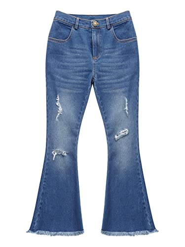 CHICTRY Girls Bell Bottom Jeans Casual Ribbed Flare Jeans Elastic Waist Fitted Denim Long Pants3