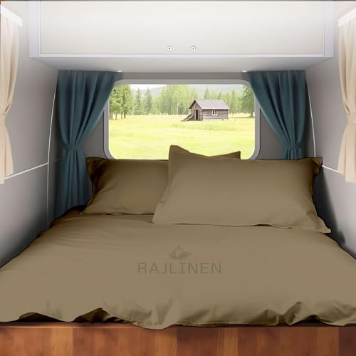 Short Queen RV Camper Sheet Set (60x75) – 100% Egyptian Cotton, Soft & Cooling, 16” Deep Pocket Fitted Sheet, Luxury Hotel Quality Bedding for RVs, Campers & Motorhomes (Taupe Solid)