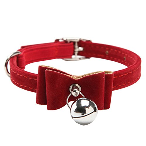 AKOAK Pet Dog Bowknot Lead Adjustable PU Leather Cat Kitten Collars with Bell Necklace Pup Dog Collars Bow Tie（Red）
