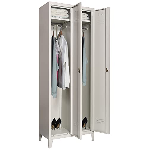 BAKAJI Armadio da Spogliatoio in Metallo con Chiusura a Chiave, Armadietto Grigio, Ripiano Superiore e Asta Appendiabiti, Mobile Guardaroba Salvaspazio Capiente Multiuso 66 x 36 x 180H cm (2 Ante)