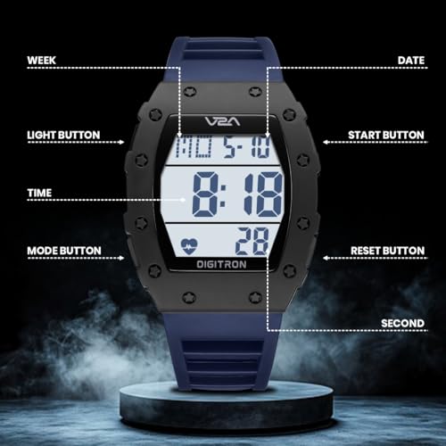 Image of V2A Digitron 2118 Tonneau Sports Watch for Men & Boys | Rugged Design | Big Dial | Alarm, Stopwatch, 12 /24H | 3 ATM Water Resistant | Luminous Display | Sports, Fitness, Outdoor & Training | Gifts for Men & Boy