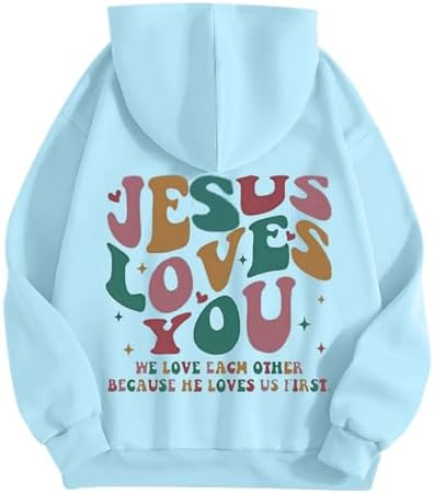 Jesus Hoodies for Women Aesthetic Long Sleeveed Letter Print Blouse Top Funny Oversized Bible Quote Sweatshirts Women