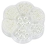 1150 Stück Glasperlen Creme Perlen Zum Auffädeln Lose Perlen Deko Runde Lose Abstandsperlen mit Löchern, 3/4/6/8/10/12 mm Kunstperlen, DIY Halsketten Ohrringe Ringe Schmuck Basteln, Beige