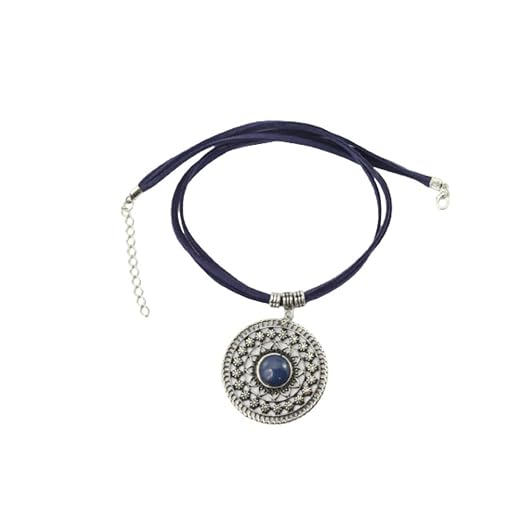 Colar Mandala De Couro Com Pedra Natural De Quartzo Azul Bijuterias