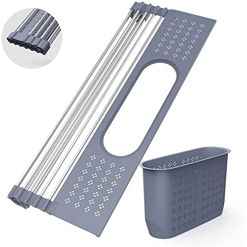 Lemikkle Roll Up Dish Drying Rack 17.5" X 15.2" Over The Sink Dish Drying Rack,Multi-Purpose Kitchen Rolling Dish Drainer Foldable Sus304 Stainless Steel Dish Drying Rack #TOP7