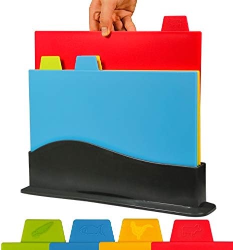 Chopping Board Set (UK Company) Plastic Mat Smart Colour Coded Cutting Boards Set 4 PCS