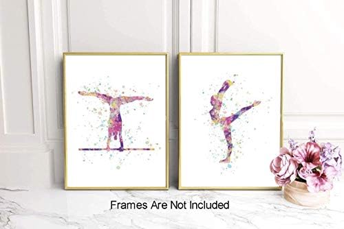 KAIRNE Unframed Abstract Girl Gymnastics Wall Art Print,Sporting Silhouette Poster,Set of 38" x10"  Canvas Exercise Gyming Beam Posters for Girls Gymnasts Bedroom Nursery Decor