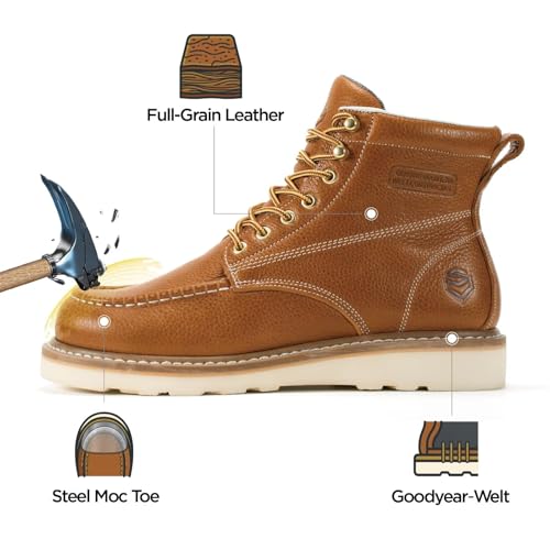 Image of SUREWAY 6in Moc Toe Work Boots for Men, Wedge Sole, Steel /Soft Toe