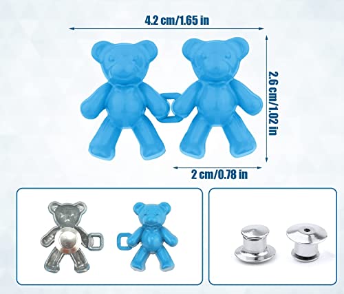 Image of 2pcs Cute Bear Button Pins for Jeans Adjustable Teddy Bear Button Pins Waist Buckle for Loose Jeans Pants, Detachable Buttons for Jeans Waist Buckle No Need Sewing Waist Tightener Clip (Bear Blue)