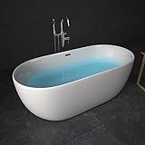 TroniTechnik® Freistehende Badewanne SIFNOS Maße ca. 170 x 80 x 58cm Wanne - Füllmenge 195 Liter, aus Acryl mit Siphon/Ablaufgarnitur und Überlaufschutz in weiß Luxus Badewanne im Nostalgielook