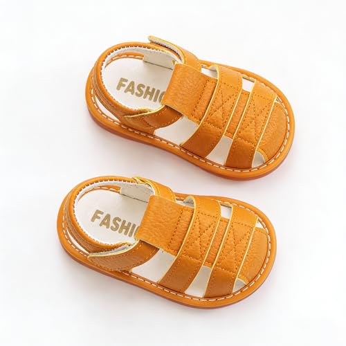 Image of SOFMUO Baby Boys Girls Squeaky Sandals Non-Slip Soft Rubber Sole Closed Toe Infant Summer Outdoor Shoes Toddler First Walkers