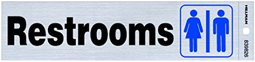 Hillman 839826 Restrooms Self-Adhesive Sign (2" x 8")