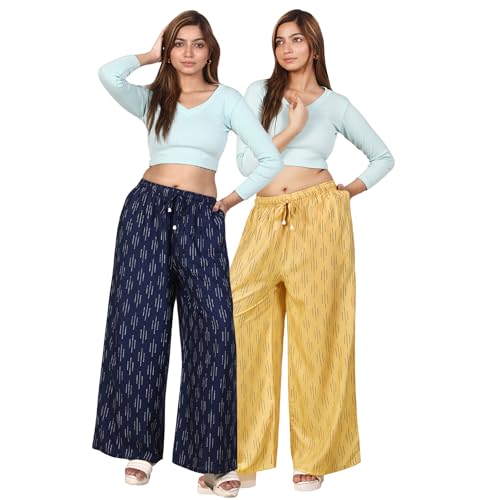 Image of Women's Cotton Rayon Flair Printed Pocket Regular Palazzo Pack of 2