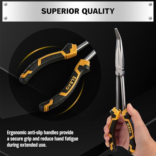 Image of 3-Piece 11 Inch Long Reach Pliers Set with 3 Magnetic Plier Racks, Extra Long Needle Nose Pliers Set Includes Straight, 45 & 90 Bent Nose Plier, Pliers Tool Set for Tight Spaces