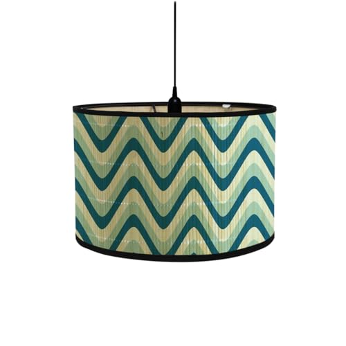 FANSU Vintage Bamboo Lamp Shades for Table Lamps, Round Drum Light Shade Woodsy Decor Pendant Lampshades,Pattern Chandelier Lamp Covers Ceiling Lampshade (30 * 20cm,Ripple)