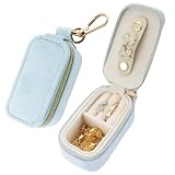 FCGOD Velvet Mini Travel Jewelry Case - 2-in-1 Ring Holder Keychain for Women, Portable Clutch Organizer for Earrings/Necklace, Wedding Party & Vacation Daily Storage Bag Gift for Her (Blue)
