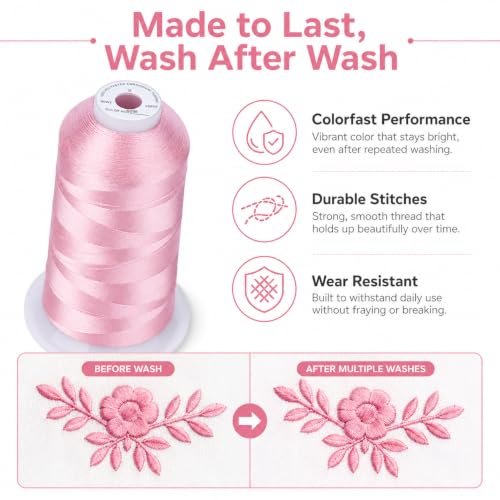 Image of Simthread 5500Yds /5000M 40WT Polyester Embroidery Thread Peachy Pink S088 | High-yardage 5000M spool offers smooth feeding and stable 40WT polyester thread for home and commercial embroidery machines.