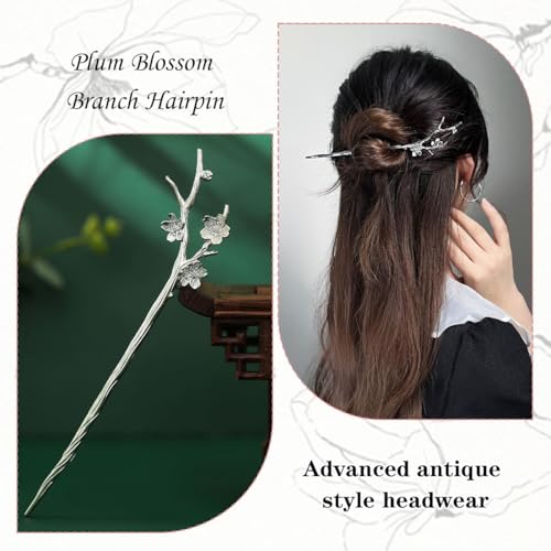 Image of 2Pcs Chinese Hair Pin, Hair Stick for Bun, Ginkgo Leaf Plum Blossom Branch Hair Sticks, Juda Pins for Hair Bun, Hair Accessories for Women, Perfect for Weddings, Parties, Cultural Events