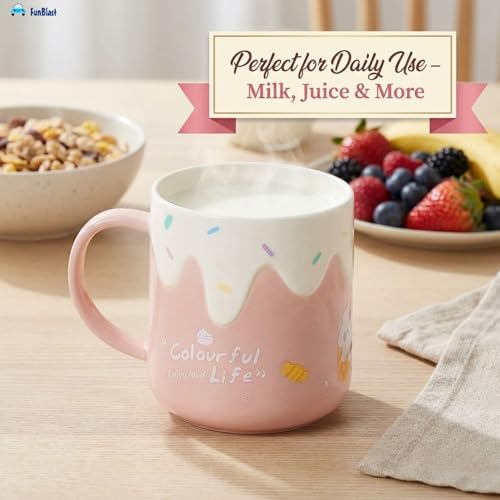 Image of FunBlast Milk Mug for Kids - 420 Ml; Unbreakable Mug for Kids, Milk Mugs for Kids Unbreakable - Milk Drinking Cup for Kids (Pink3)